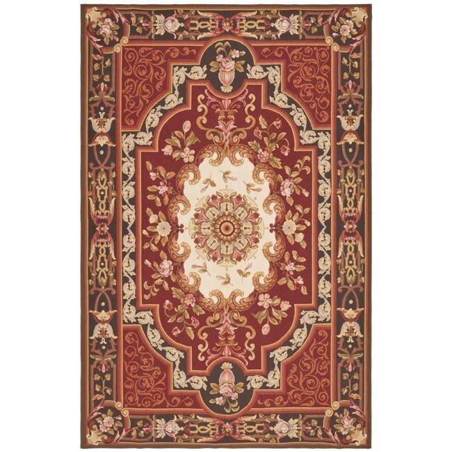 SAFAVIEH Traditional Hand-Knotted Manie French Aubusson Red Wool Rug - 8' x 10' - Assorted