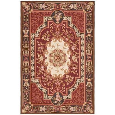 SAFAVIEH Traditional Hand-Knotted Manie French Aubusson Red Wool Rug