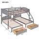preview thumbnail 13 of 11, Full Over Twin & Twin Triple Bunk Bed with Drawers, Velvet Upholstery, and Guardrails in Gray