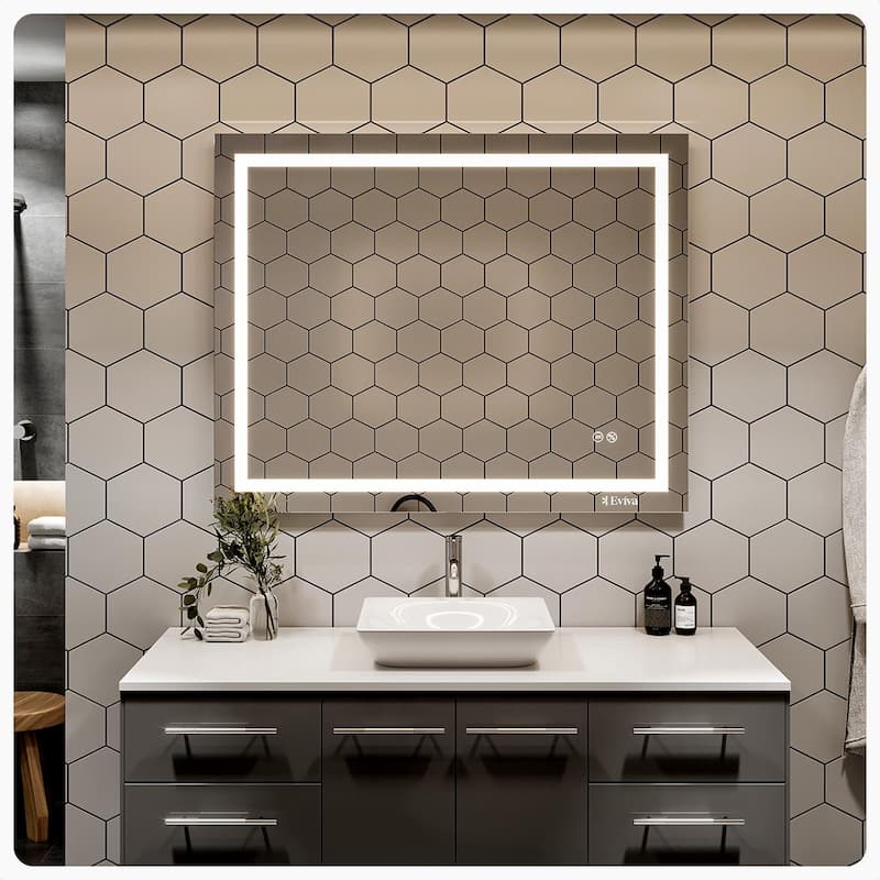 Eviva Glow 40" x 32" Rectangular Modern Frameless Mirror - Clear