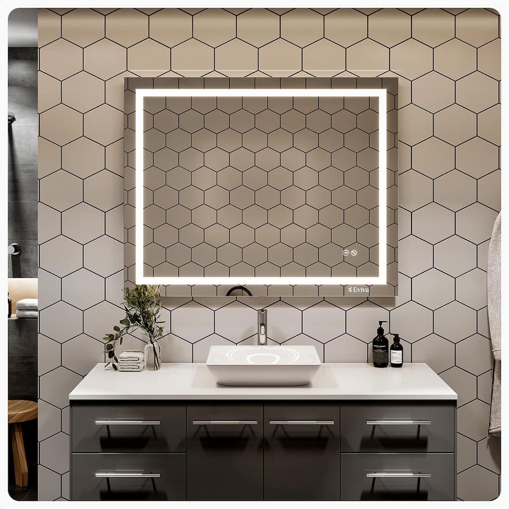 Eviva Glow 40" x 32" Rectangular Modern Frameless Mirror - Clear