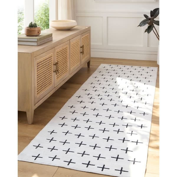 slide 2 of 6, Livabliss Lavable Global Geometric Washable Area Rug White/ Black - 3' 6" x 5' 6"