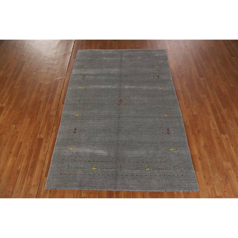 Hand Knotted Oriental 100% Wool Carpet Tribal Tribal Greys & Charcoal Gabbeh Area Rug - 7' 10'' X 5' 1''