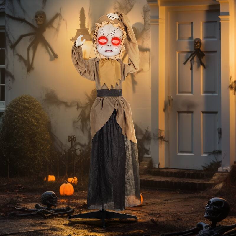 HOMCOM 5.2' Life Size Outdoor Halloween Decoration Animatronic Doll with Simulated Wound Cracks, Sound - Black