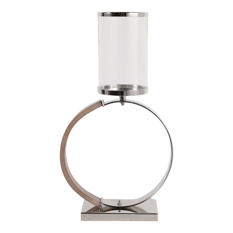 Metal Wood Candle Holder Modern Semi Ring Detail for Home Decor - 12" x 5.5" x 21.5"