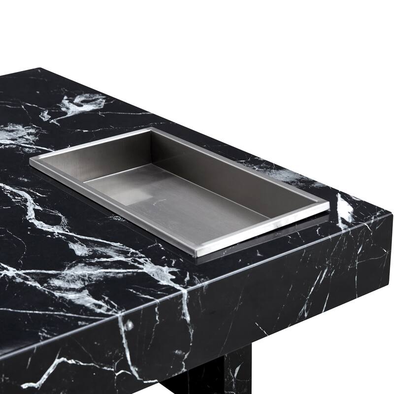 Coffee Table, Square Modern Center Table W/Black Faux Marble Patterns Mid Century Side End Table For Home, Living Room