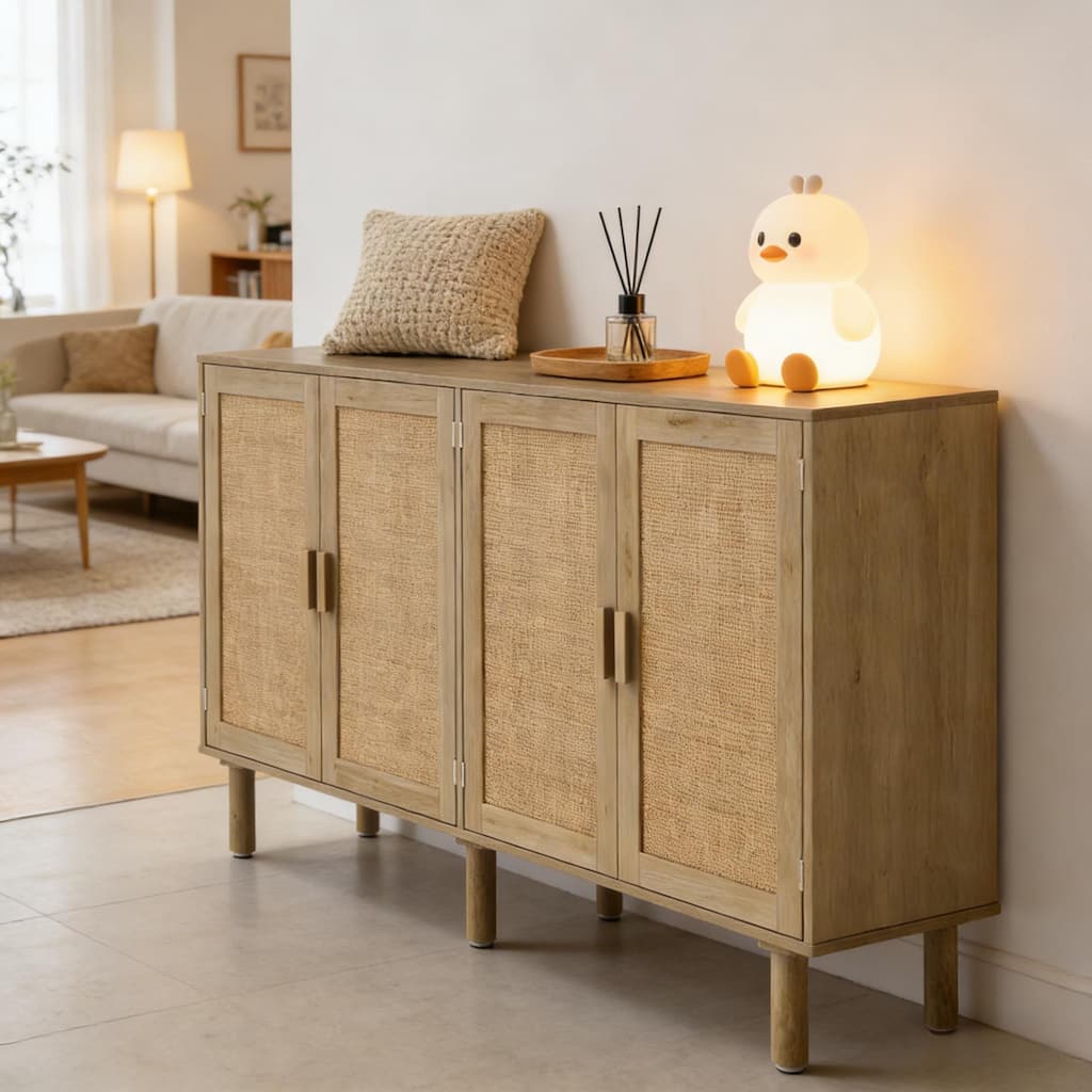 Natural Rattan Storage Cabinet Sideboard Cabinet for Living Room, Buffet Cabinet Coffee Cabinet Bar Cabinet