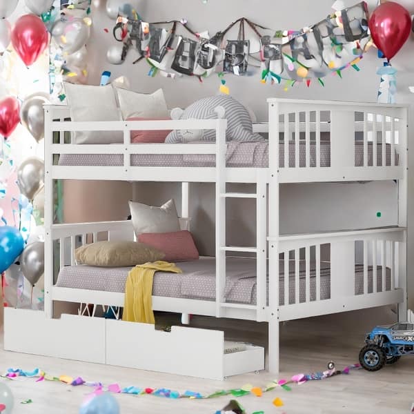 slide 2 of 12, Full over Full Bunk Bed with 2 Drawers and Ladder for Bedroom White