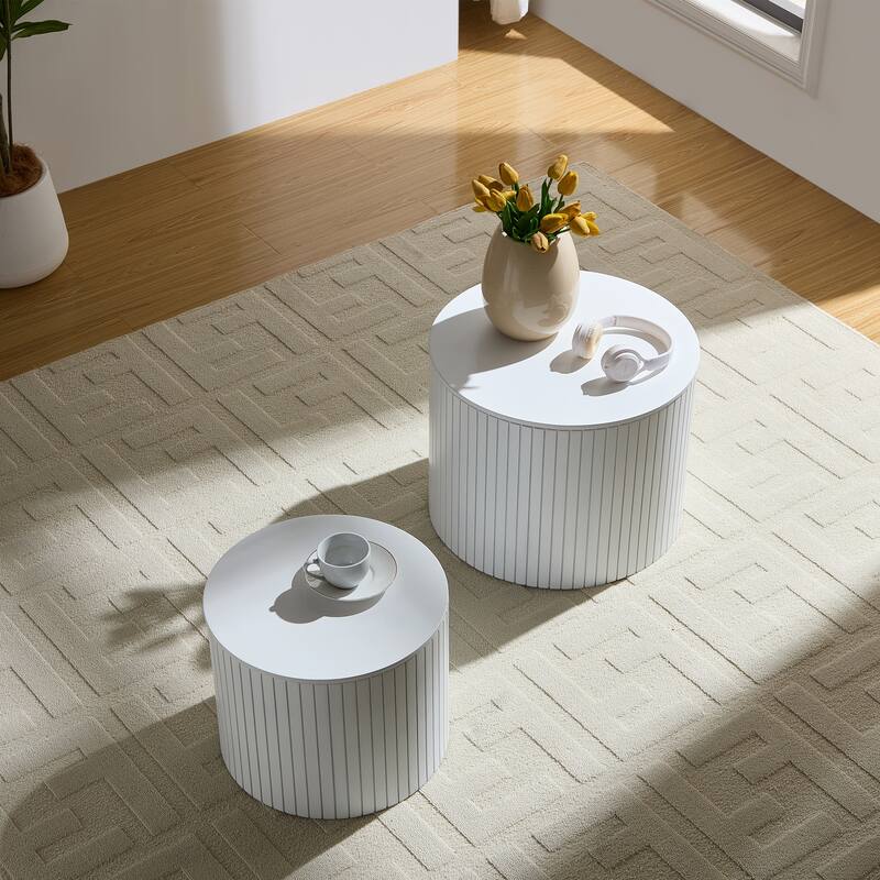 Nested table set 2 pieces, MDF coffee table set Living room/lounge area, White
