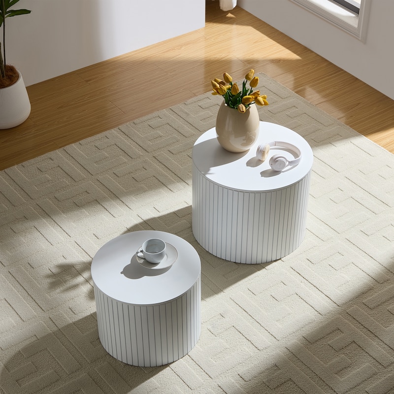 Nesting Table Set of 2 Sofa Side Table White Corner Table
