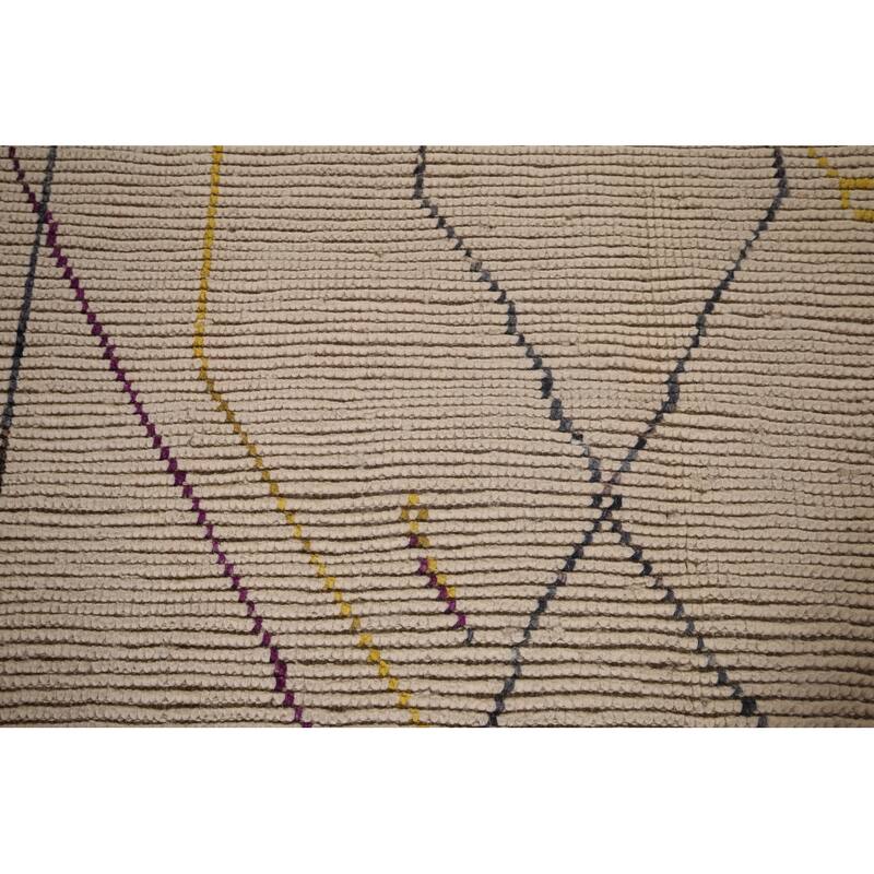 All-Over Striped Ivory Moroccan Area Rug Handmade Wool Carpet - 6'1"x 10'1"