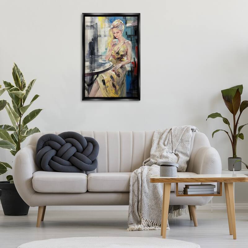 Stupell Elegant Woman at Cafe Framed Floater Canvas Wall Art Design By Lucille Lee