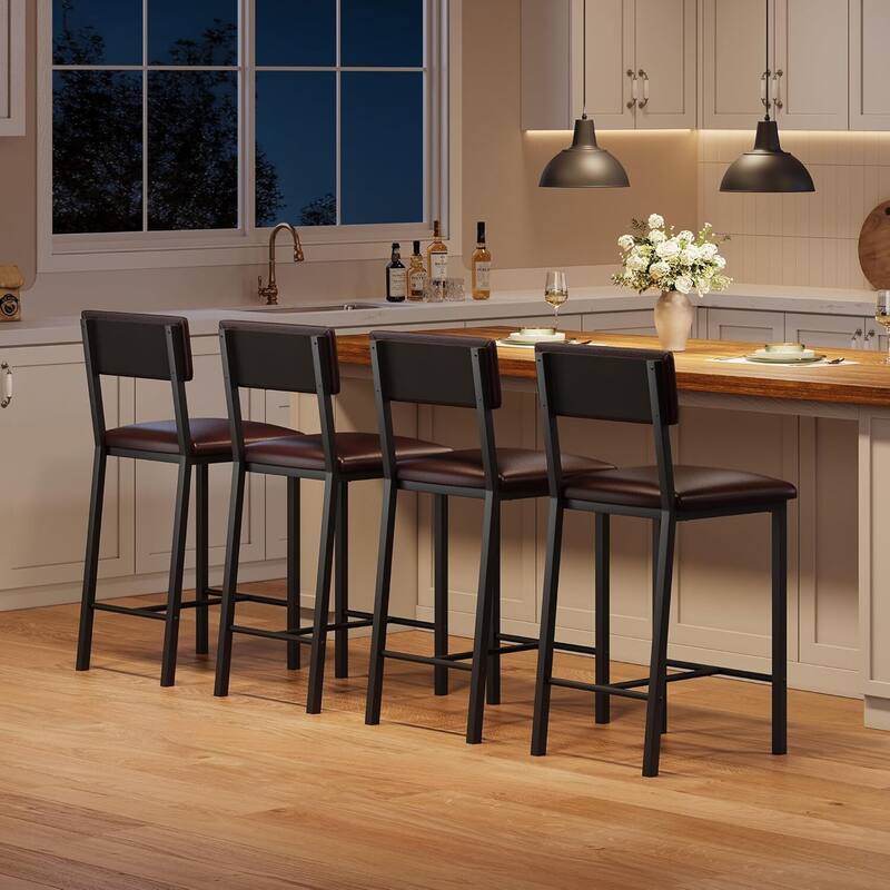 Upholstered PU Leather Counter Bar Stools Set of 4 for Kitchen Island, Bar