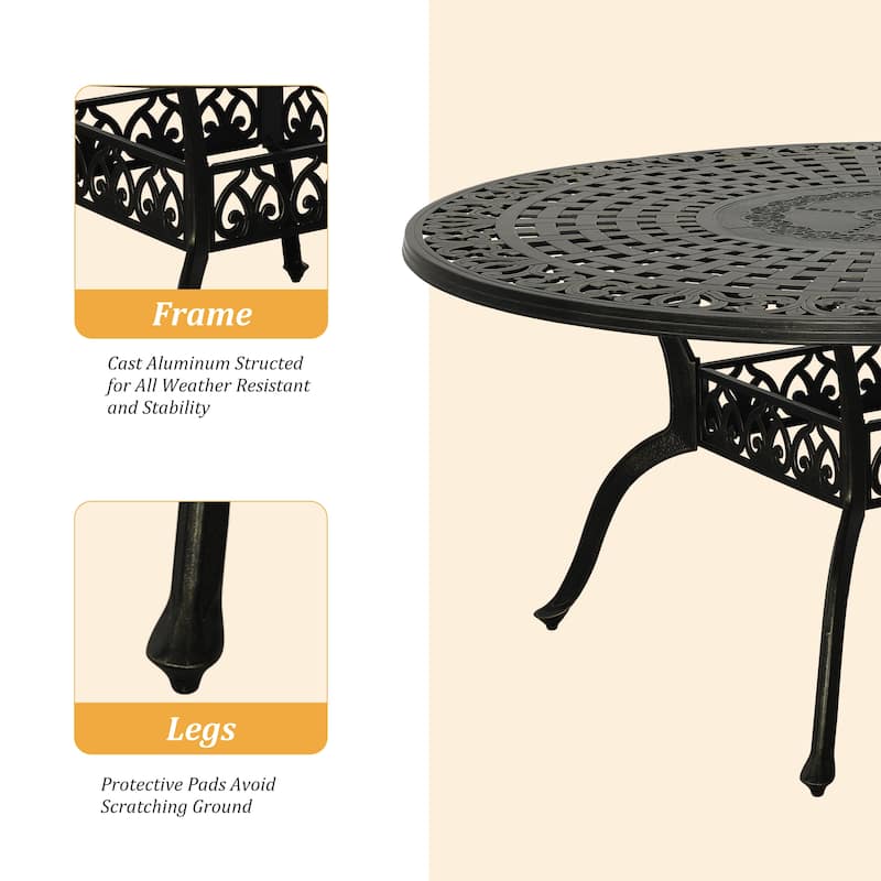 Clihome 59" Cast Aluminum Patio Round Dining Table