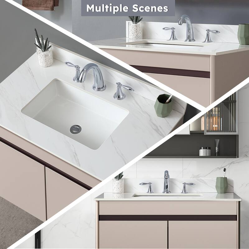 Durable 37-Inch Sintered Stone Vanity Top, Pre-Drilled Faucet Hole, and Carrara White Pattern - 37.01in L