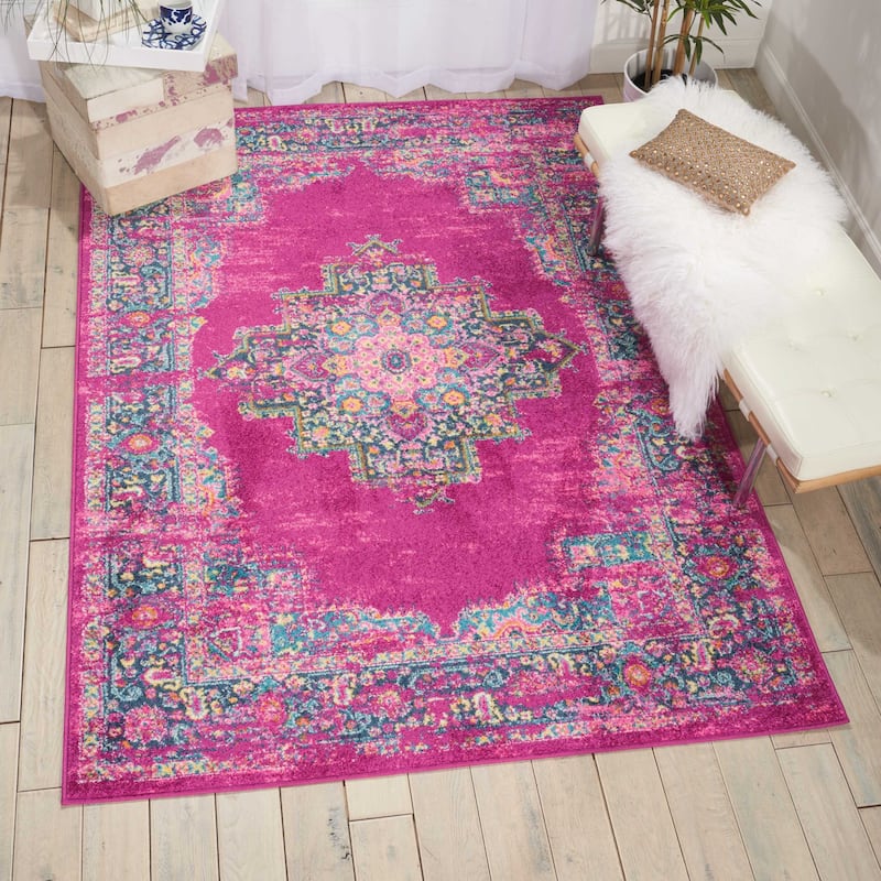 Porch & Den Dobbin Vintage Persian Medallion Farmhouse Area Rug - 5'3" x 7'3" - Fuchsia