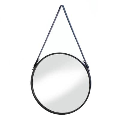 Vintage Style Round Hanging Mirror - 27.75" - Black