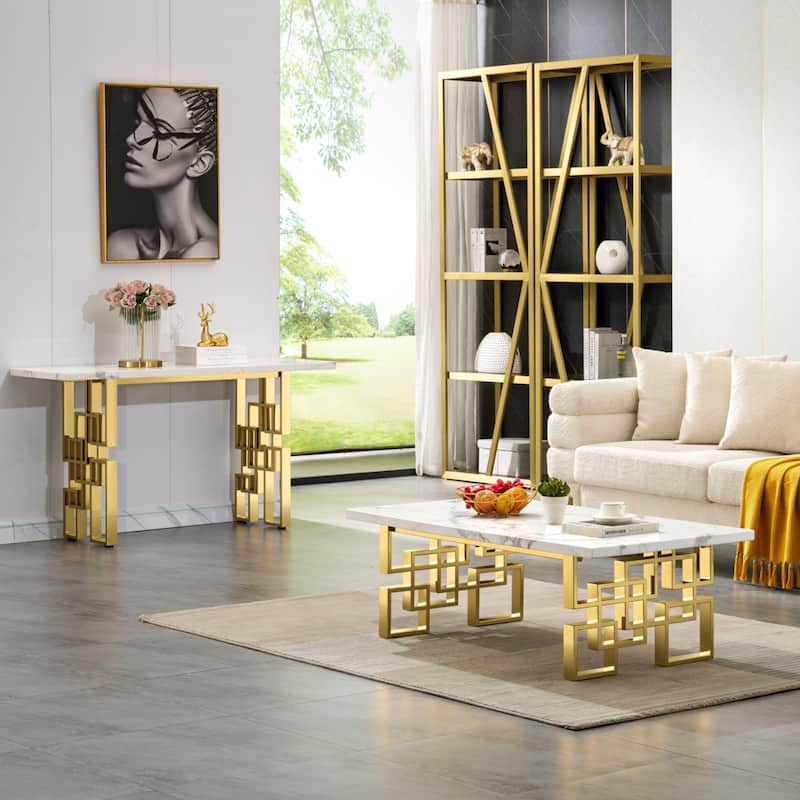 Luxury White and Gold Living Room Tables Coffee Table End Table Console