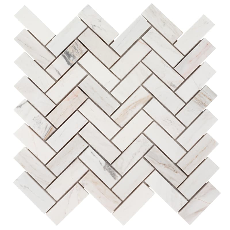 Ackland AKM-S-1X3HBP-CA 12" x 12" Marble Herringbone Wall Mosaic Tile - Auralie