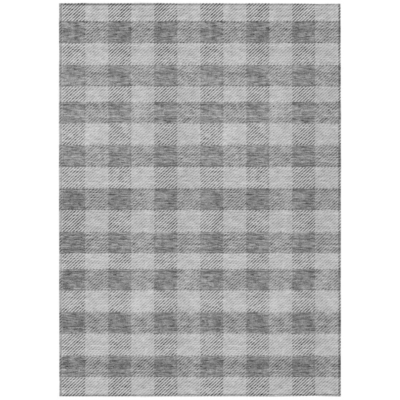 Machine Washable Indoor/ Outdoor Chantille Plaid Stripe Rug