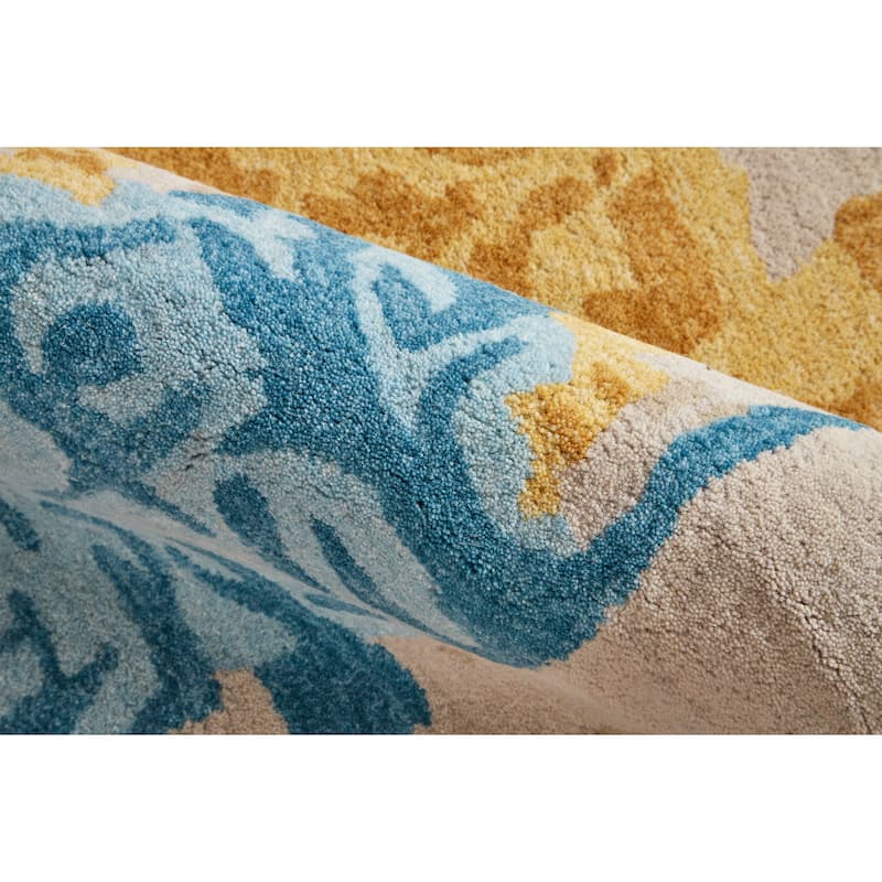 Everley Abstract Tufted Wool Rug, Sunny Yellow/Sky Blue, Area Rug