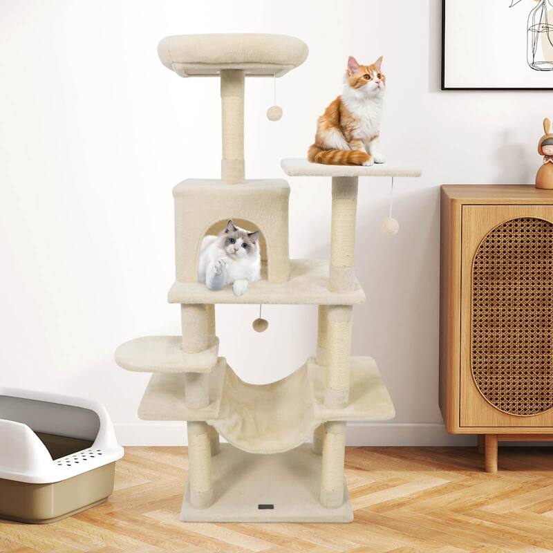 Costway 58” Tall Multi-level Cat Tree with Upholstered Perch & Cat - See Details
