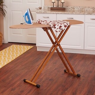 Household Essentials Bamboo 4-Leg Ironing Board with Steel Top, Fiber Pad and Heat-Resistant Tan FiberTech Cover