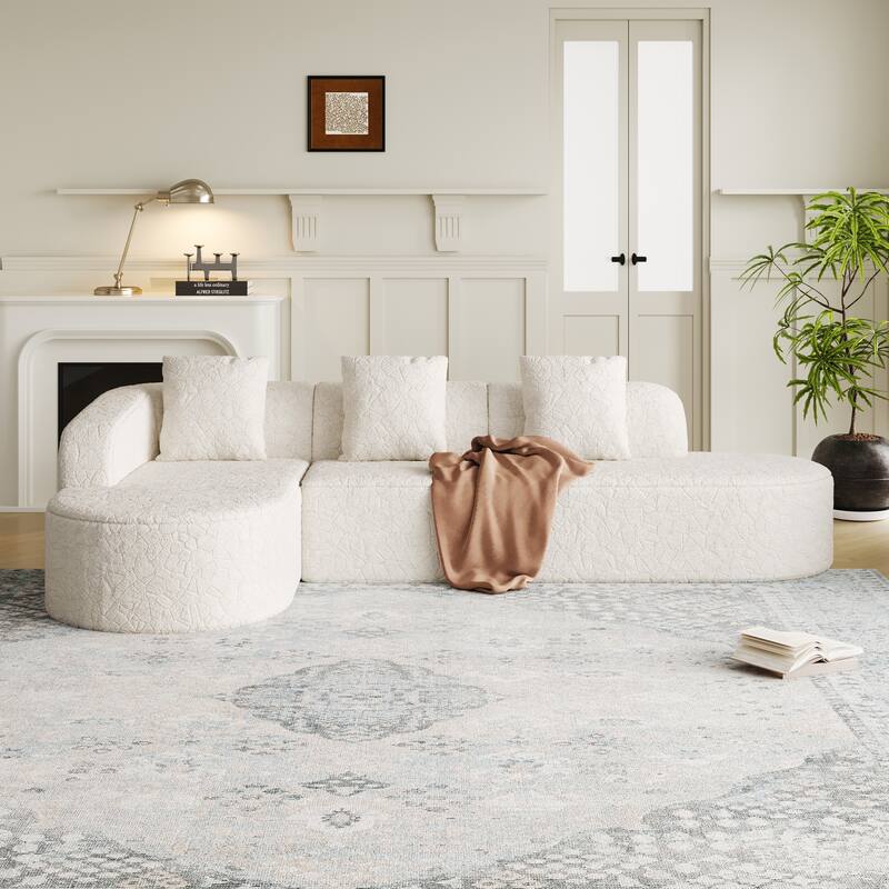 111.8-inch L-shaped curved modular sofa, modern design featuring lychee-textured long-pile polyester fabric, curved backrest