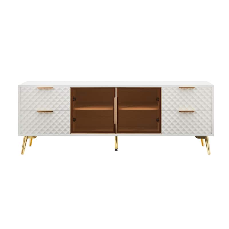 59.9" TV Stand with Geometric Design and 4 Drawers with 2 Shelves