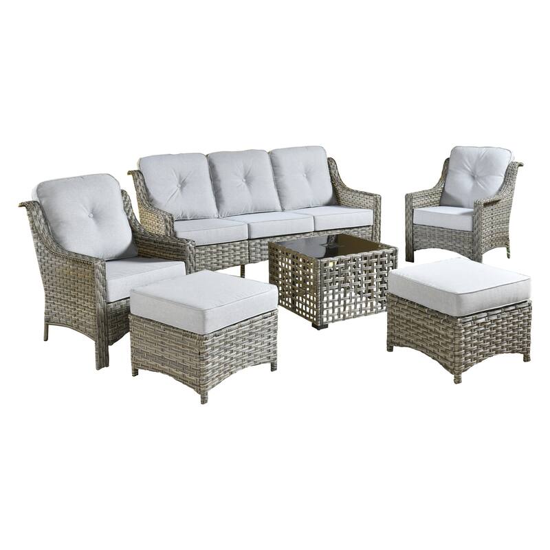 HOOOWOOO 6-pieces Wicker Patio Furniture Conversation Set with Coffee Table