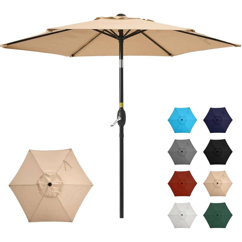 7.5' Outdoor Patio Umbrella with Push Button Tilt and Crank - Beige