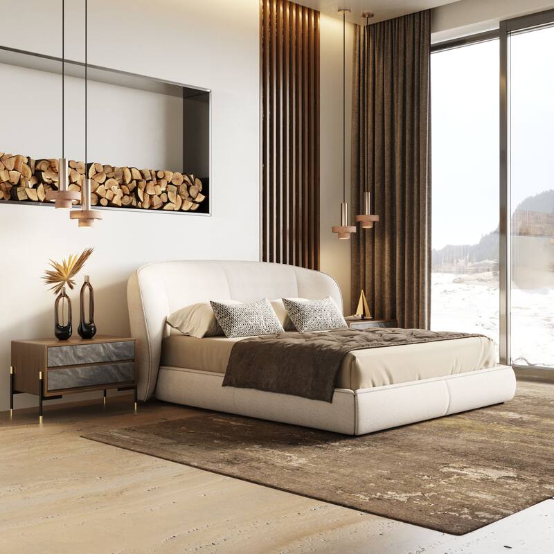 Modrest Lambert Modern Beige Fabric Upholstered Bed