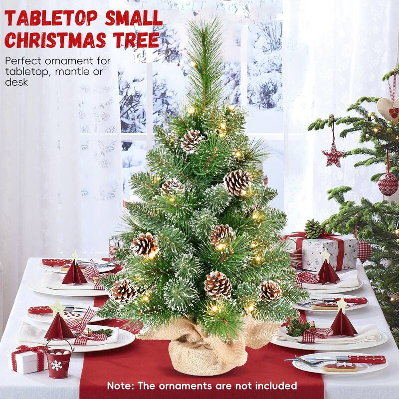 2FT Prelit Christmas Tabletop Tree with Pine Needle & 30 Warm White LED Lights