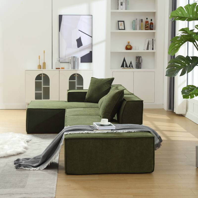 Modern Modular Combination Sofa Set - L-Shaped Italian Minimalist Tofu Block Sofa in Terrycloth Fabric, Left-Hand Facing