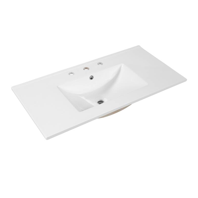 Christopher Knight Home - Mid-Century Freestanding Bathroom Vanity with Ceramic Sink, Flip-Up & Dual Drawers