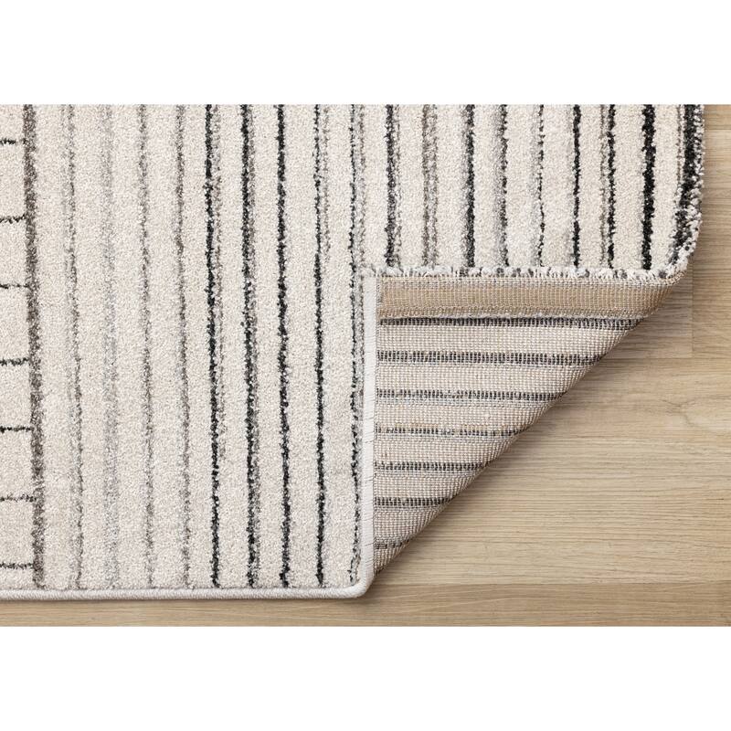 Maeve Collection - Fine White Grey Lines Modern Area Rug