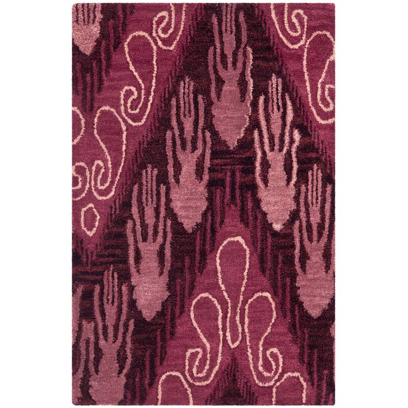 SAFAVIEH Handmade Ikat Ansley Modern Wool Rug - 2' x 3' - Dark Brown/Purple - Rectangle