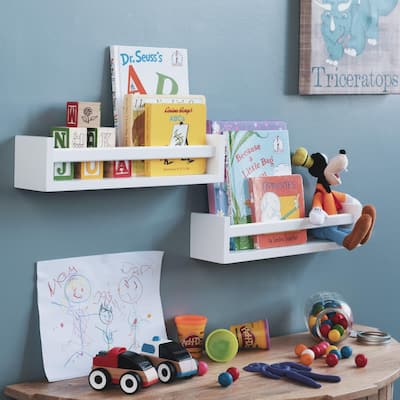 Wallniture Utah White Bookshelf, Wood Wall Shelves for Toy Storage (Set of 2)