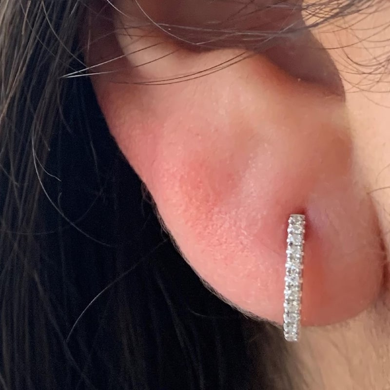Joelle Collection Half-a-Pair Huggie Small Thin Hoop Earring 0.04 cttw. 14K Gold - Perfect for Second Hole - 12mm