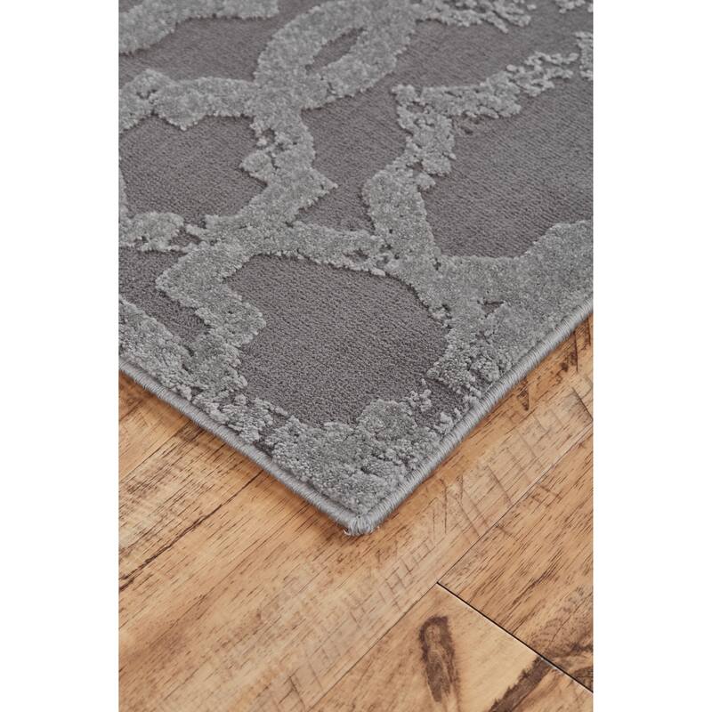 Plaza DIstressed Geometric Trellis Area Rug, Silver Gray/Steel Gray