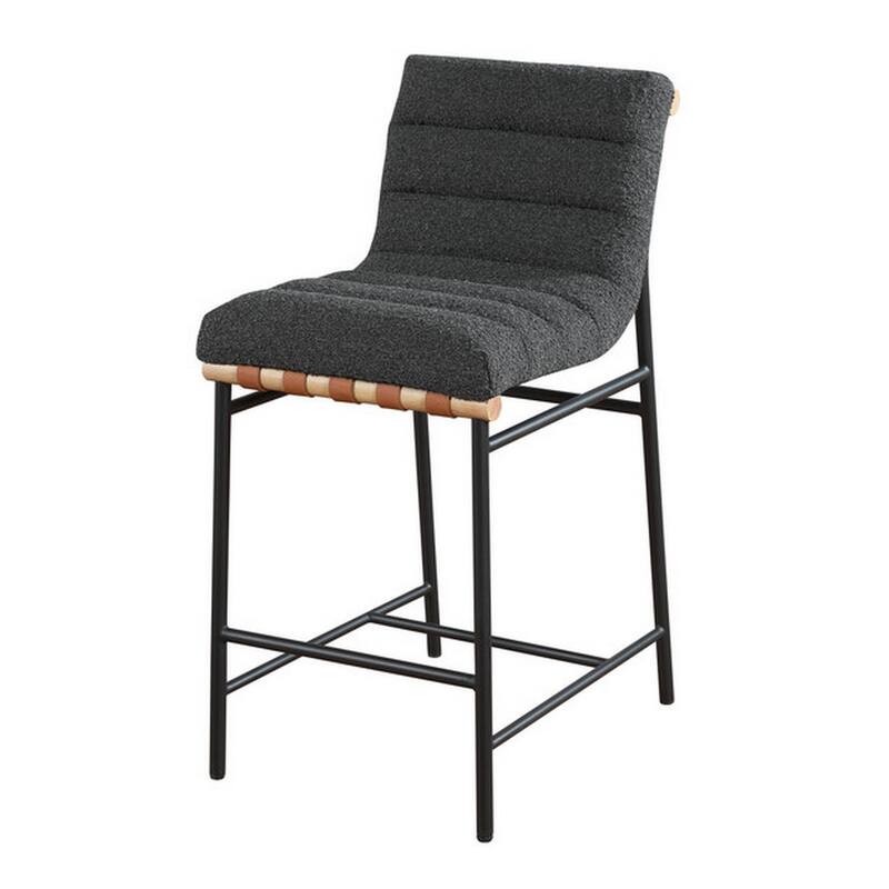 Kive 26 Inch Counter Height Stool Chair, Boucle Channel Tufted, Dark Gray
