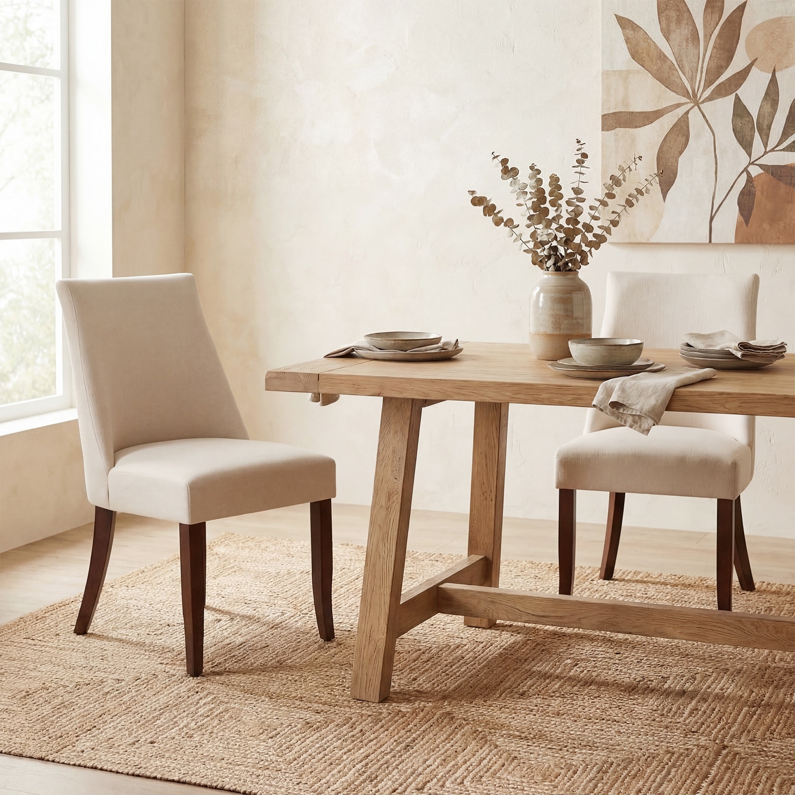 RENEWLINE Modern Upholstered Fabric Dining Chairs with Wooden Legs