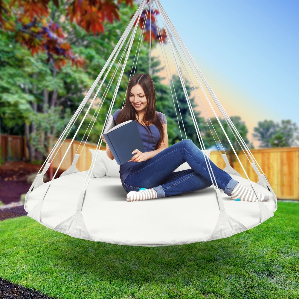 Hanging Swing Nest with Pillow, Double Hammock Daybed Saucer Style Lounger Swing, 264 Pound Capacity