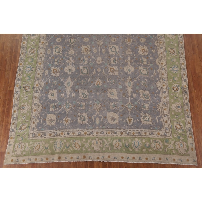 Vintage Distressed Over-Dyed Tabriz Persian Rug Handmade Wool Carpet - 9'6" x 12'7"