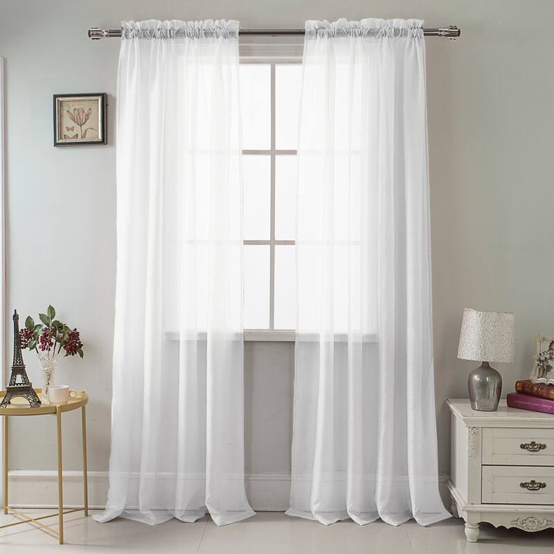 RT Designer Collection Celine Sheer 84 or 90-inch Rod Pocket Curtain Panel - 54" x 90" - Beige