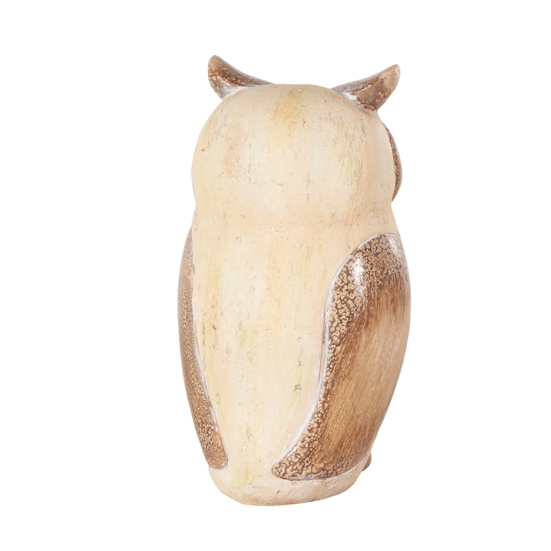 Magnesium Oxide Owl Garden Sculpture with Brown Accents - Cream - Roche River Decor
