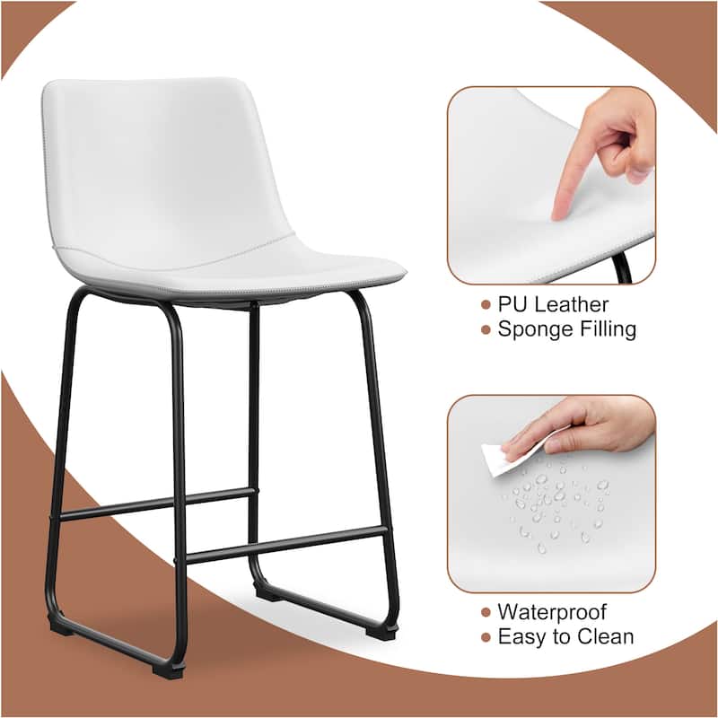 Bar Stools Faux Leather Counter Stools with Back Armless Dining Chairs (Set of 2)