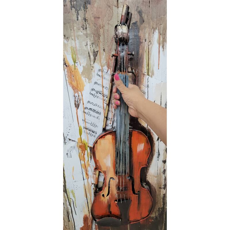 Violin Viola 3D Metal Cutout On Wood Canvas Painting Wall Art Hanging Decor