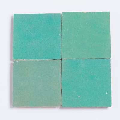 Handmade 4x4-in Moroccan Mosaic Solid Color Sage Green