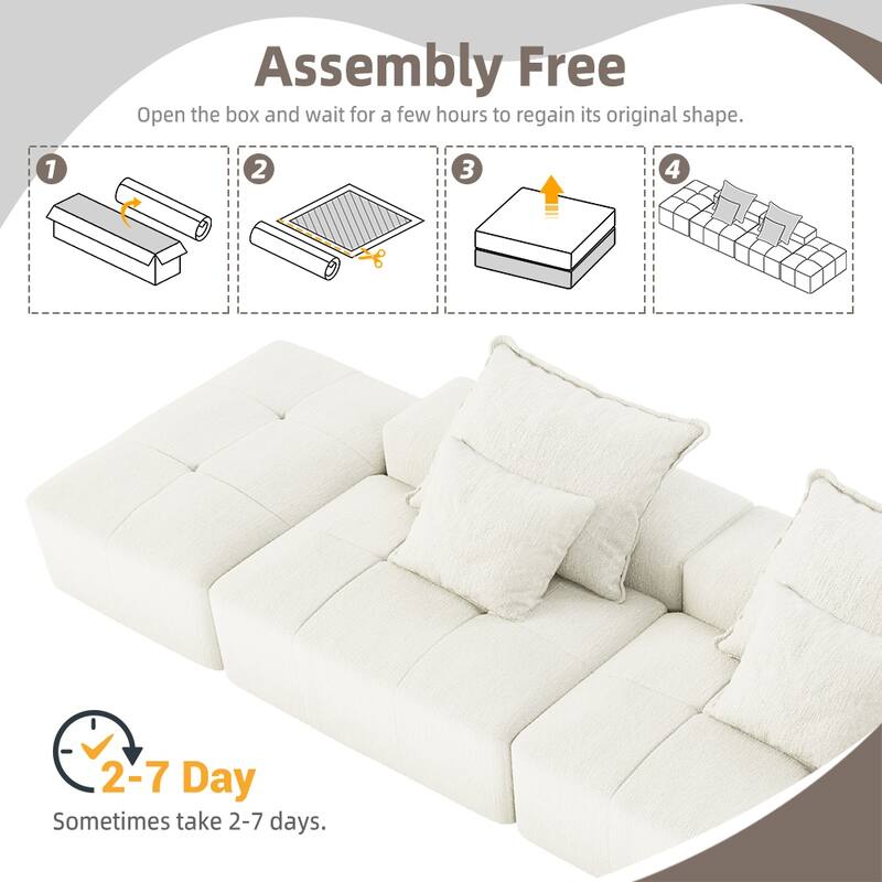 GDFStudio - Sparkling Chenille Oversized 2-Seater 142" Modular Sectional Sofa with 2 Ottomans